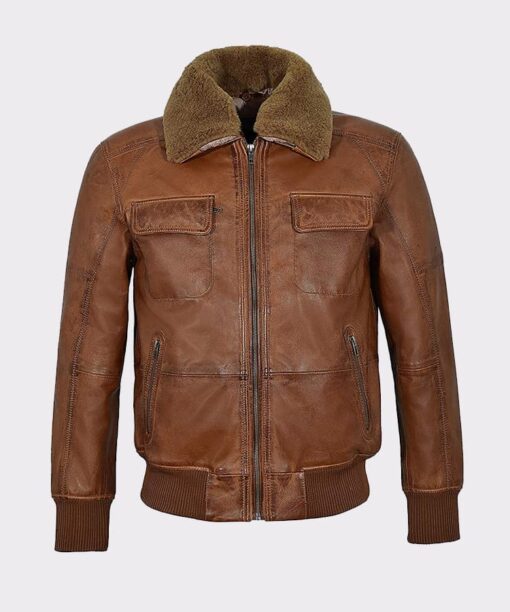 Mens Aviator Shearling Brown Bomber Leather Jacket