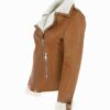 Womens Tan Brown Shearling Leather Jacket Left Side