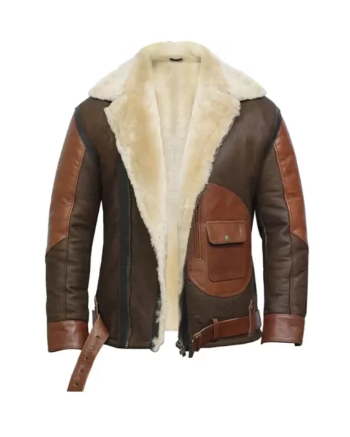 Men Brown Shearling Leather Jacket