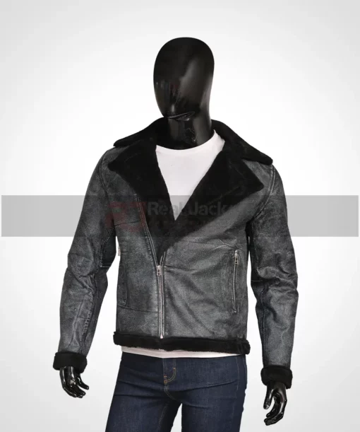 Men’s Aviator Pilot Bomber Fur Jacket - Gray (2)