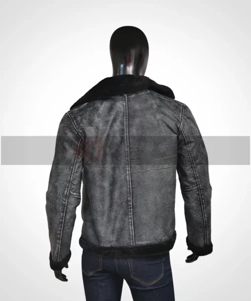 Men’s Aviator Pilot Bomber Fur Jacket - Gray (3)