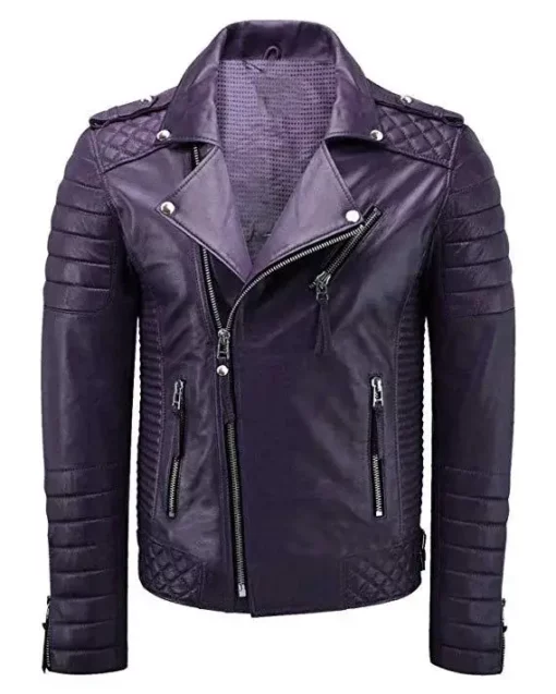 Mens Biker Puple Leather Jacket