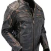 Mens Distressed Quilted Leather Jacket