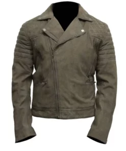 Mens-Olive-Gray-Suede-Biker-Leather-Jacket
