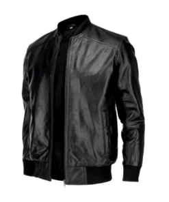 Mens Pure Cow Black Leather Bomber Jacket