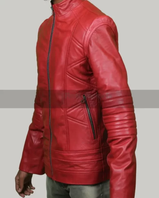 Mens Red Leather Biker Jacket