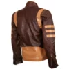 Men’s Tan Brown Distressed Leather Jacket with Strips