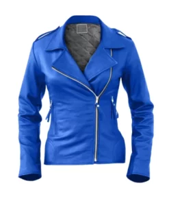 Women Blue Brando Lamb Skin Jacket
