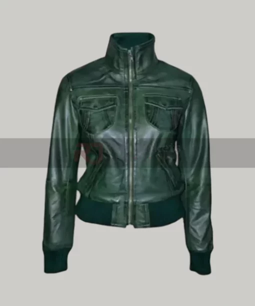 Women Green Flight Leather Jacket