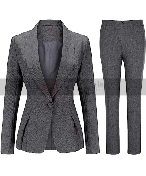 Womens 2 Piece Grey Plain Suit