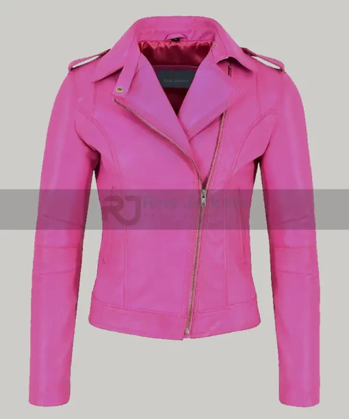 Womens Barbie Biker Pink Leather Jacket