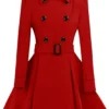 Womens Red Swing Belted Peacoat